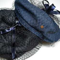 MIT 網紗蝴蝶結造型貝蕾帽-黑色 (R6608F) 第8張的照片