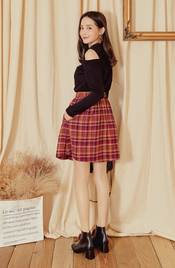 MITチェック柄ウールカラースカート（R6059B） 8枚目の画像