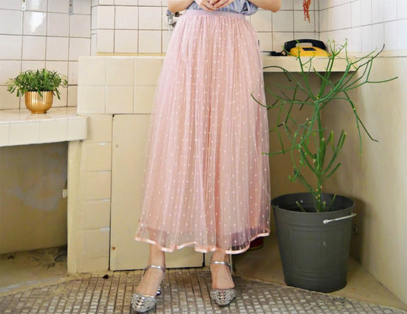 MITロマンチックビーズリボンスカート（R7705B） 1枚目の画像