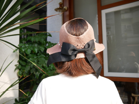 夏日珍珠蝴蝶結遮陽帽(R7766F) 第4張的照片