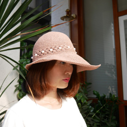 夏日珍珠蝴蝶結遮陽帽(R7766F) 第6張的照片