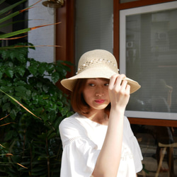 夏日珍珠蝴蝶結遮陽帽(R7766F) 第7張的照片