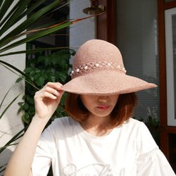 夏日珍珠蝴蝶結遮陽帽(R7766F) 第8張的照片