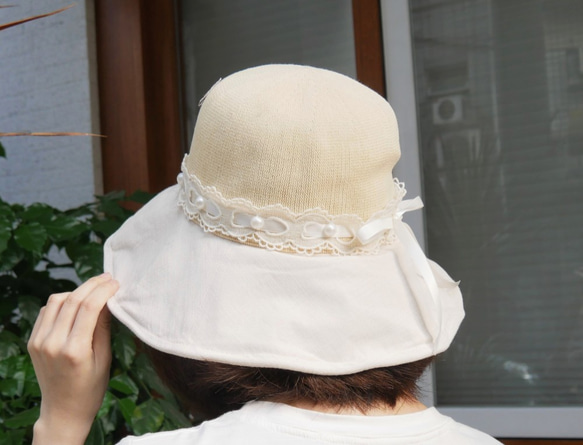 獨家清新珍珠蕾絲帽(R7713F) 第8張的照片