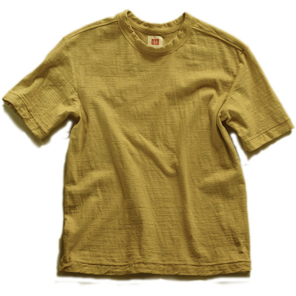 Tシャツ メンズ 半袖 オーガニックコットン 草木染め 吊天竺 柘榴 イエロー 1枚目の画像