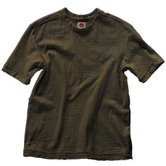 Tシャツ レディース 半袖 オーガニックコットン 草木染め 吊天竺 楊梅 カーキグリーン 1枚目の画像