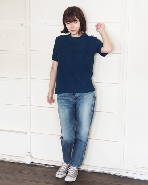 Tシャツ レディース 半袖 オーガニックコットン 藍染め 吊天竺 インディゴ