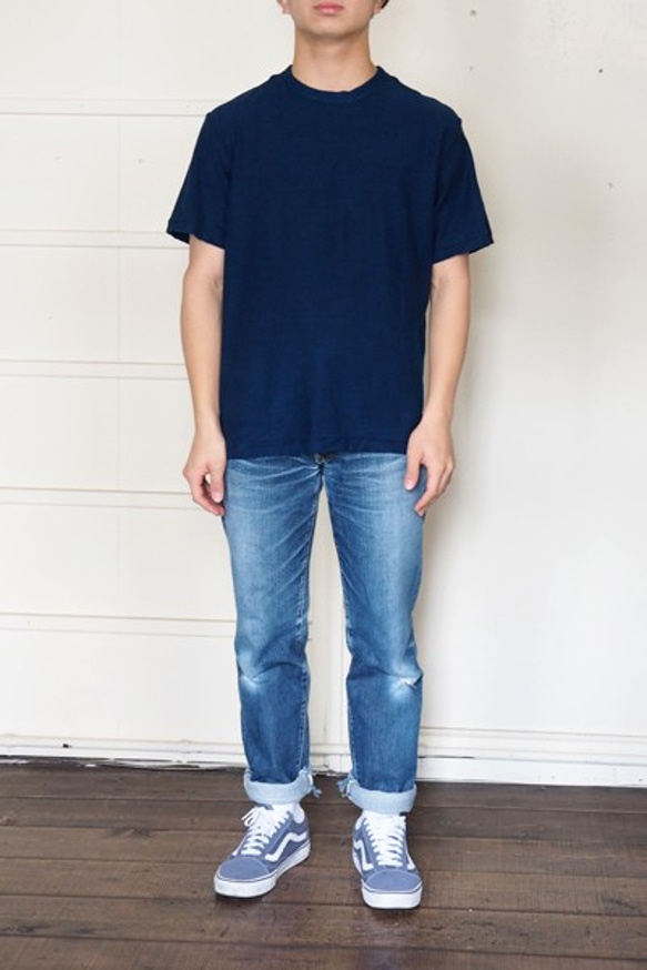 Tシャツ メンズ 半袖 オーガニックコットン 藍染め 吊天竺 インディゴ 4枚目の画像
