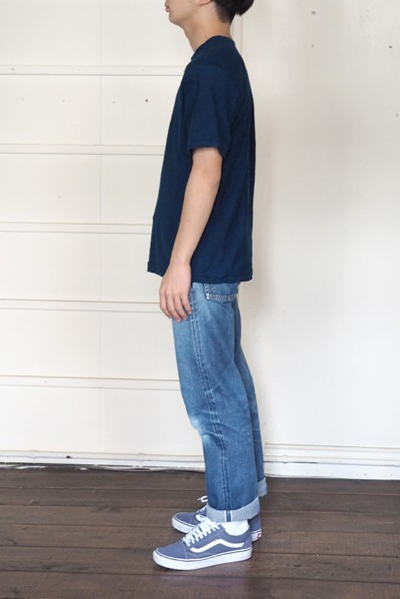 Tシャツ メンズ 半袖 オーガニックコットン 藍染め 吊天竺 インディゴ 5枚目の画像