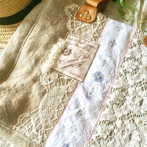 アンティークレースのA4横型トートバッグ（フランス語）*160501 トート