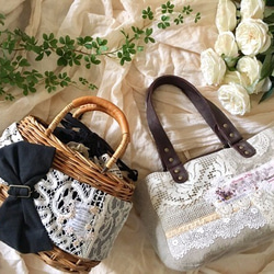 アンティークレースとリボンの大人のためのかごバッグ*170401 10枚目の画像