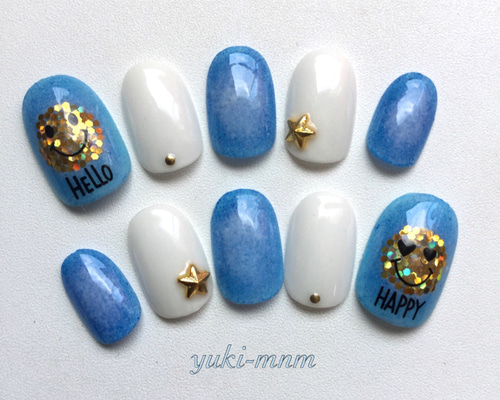 キラキラスマイルデニムネイルチップ ネイルチップ（つけ爪） yuki-mnm
