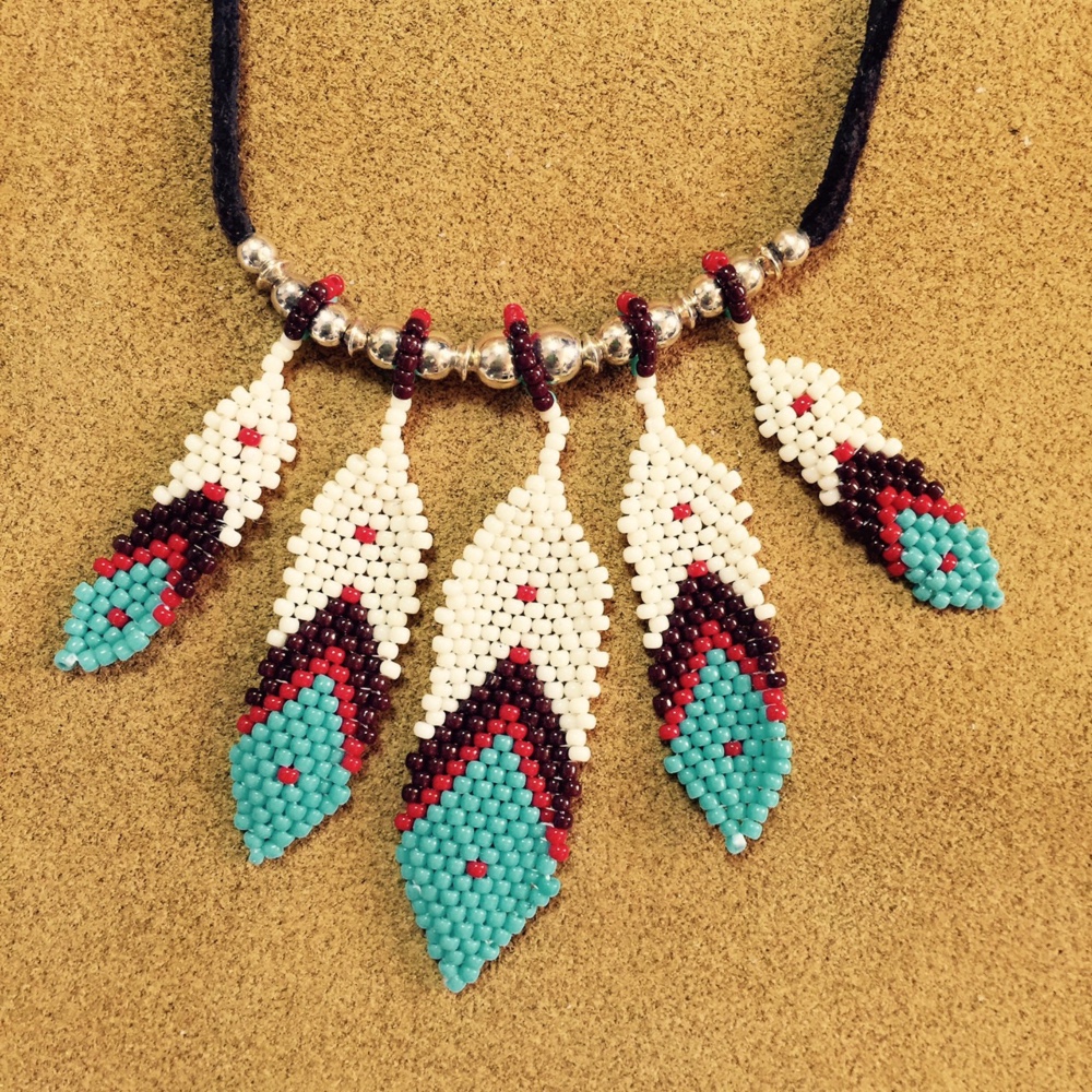 ビーズフェザーネックレス/ターコイズ