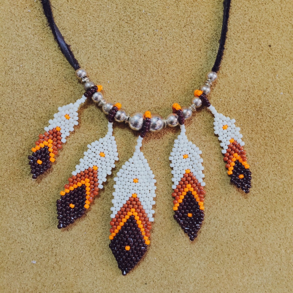 ビーズフェザーネックレス/ブラウン