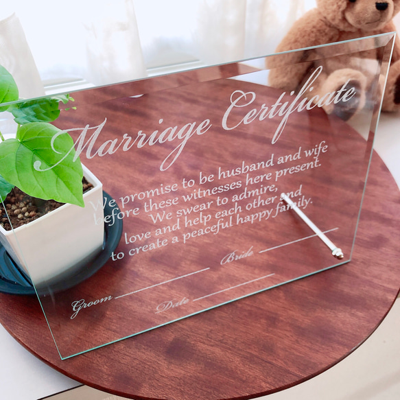 ガラス製！シンプル結婚証明書☆ウェディング ウェルカムボード Athree
