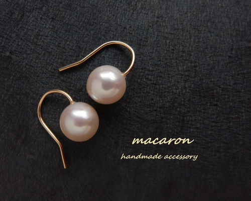 14kgf淡水パール6.5mmフックピアス【949】 ピアス（フック・チェーン