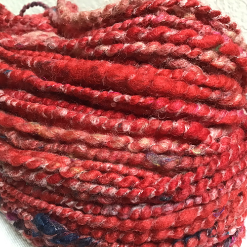 毛糸 手紡ぎ アートヤーン 赤MIX色 75g 毛糸 ta-tan 通販 10768486