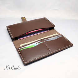 ヌメ革 横長通帳ケースベルト付き（ダークブラウン色）【送料無料】 1枚目の画像