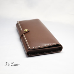ヌメ革 横長通帳ケースベルト付き（ダークブラウン色）【送料無料】 2枚目の画像