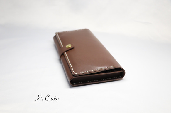 ヌメ革 横長通帳ケースベルト付き（ダークブラウン色）【送料無料】 2枚目の画像
