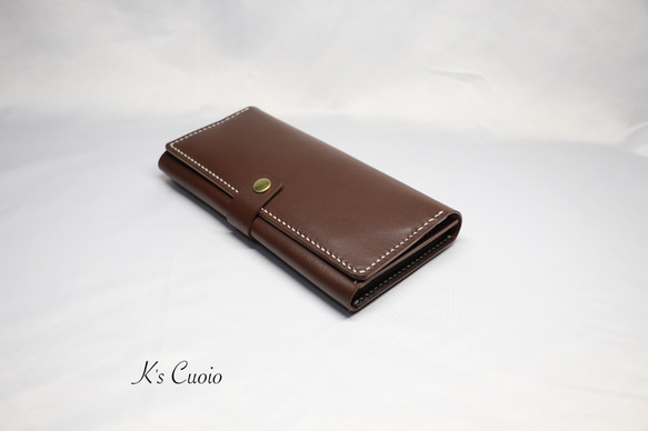 ヌメ革 横長通帳ケースベルト付き（ダークブラウン色）【送料無料】 4枚目の画像