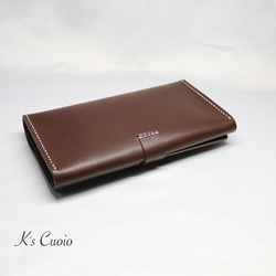 ヌメ革 横長通帳ケースベルト付き（ダークブラウン色）【送料無料】 5枚目の画像