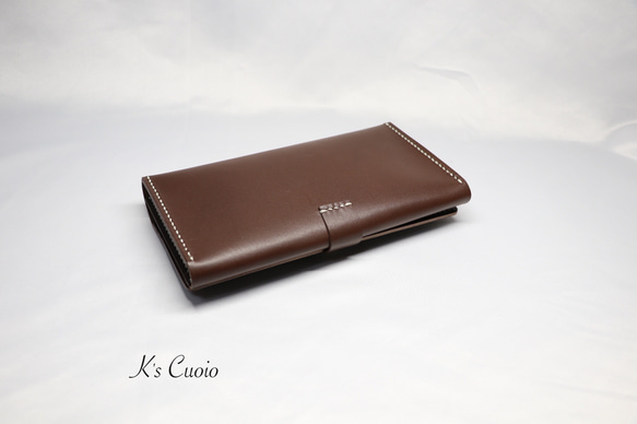 ヌメ革 横長通帳ケースベルト付き（ダークブラウン色）【送料無料】 5枚目の画像