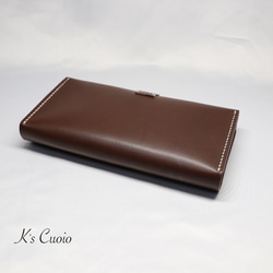 ヌメ革 横長通帳ケースベルト付き（ダークブラウン色）【送料無料】 6枚目の画像