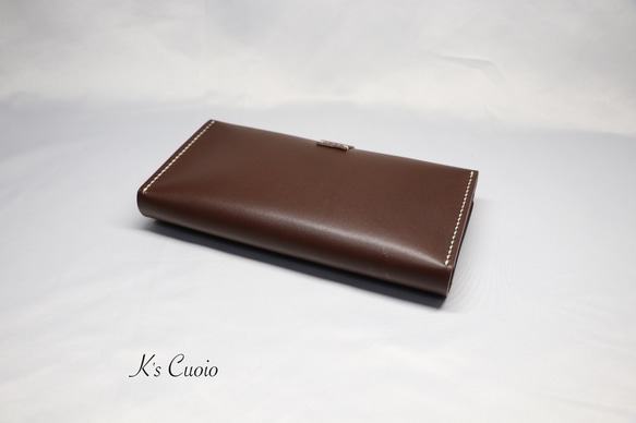 ヌメ革 横長通帳ケースベルト付き（ダークブラウン色）【送料無料】 6枚目の画像