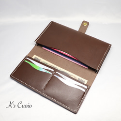 ヌメ革 横長通帳ケースベルト付き（ダークブラウン色）【送料無料】 7枚目の画像