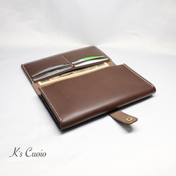 ヌメ革 横長通帳ケースベルト付き（ダークブラウン色）【送料無料】 9枚目の画像