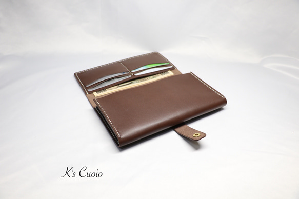 ヌメ革 横長通帳ケースベルト付き（ダークブラウン色）【送料無料】 9枚目の画像