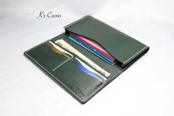 ヌメ革 横長通帳ケース（グリーン色）【送料無料】 2枚目の画像