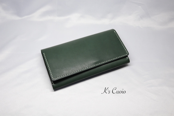 ヌメ革 横長通帳ケース（グリーン色）【送料無料】 3枚目の画像