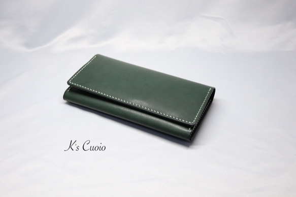 ヌメ革 横長通帳ケース（グリーン色）【送料無料】 5枚目の画像