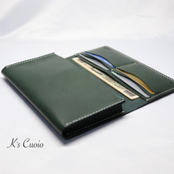 ヌメ革 横長通帳ケース（グリーン色）【送料無料】 7枚目の画像