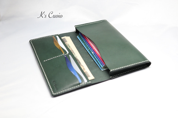 ヌメ革 横長通帳ケース（グリーン色）【送料無料】 9枚目の画像
