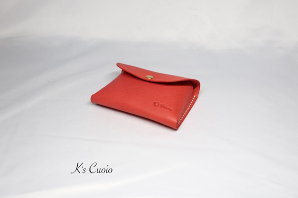 ヌメ革 一枚革で作るカードケース（レッド色）【送料無料】 1枚目の画像