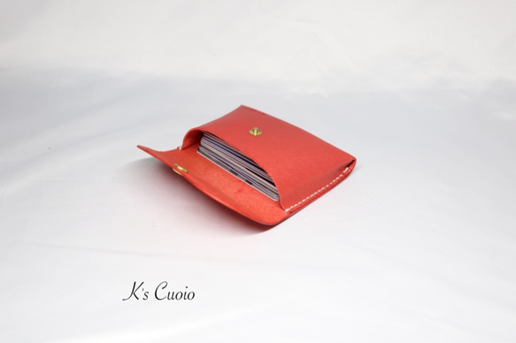 ヌメ革 一枚革で作るカードケース（レッド色）【送料無料】 2枚目の画像