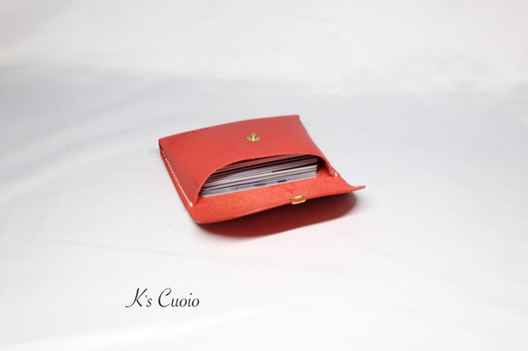 ヌメ革 一枚革で作るカードケース（レッド色）【送料無料】 3枚目の画像