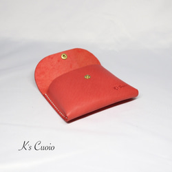ヌメ革 一枚革で作るカードケース（レッド色）【送料無料】 4枚目の画像
