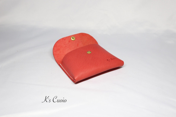 ヌメ革 一枚革で作るカードケース（レッド色）【送料無料】 4枚目の画像