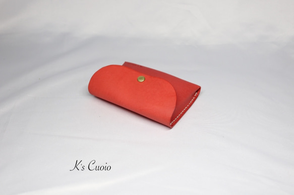 ヌメ革 一枚革で作るカードケース（レッド色）【送料無料】 6枚目の画像