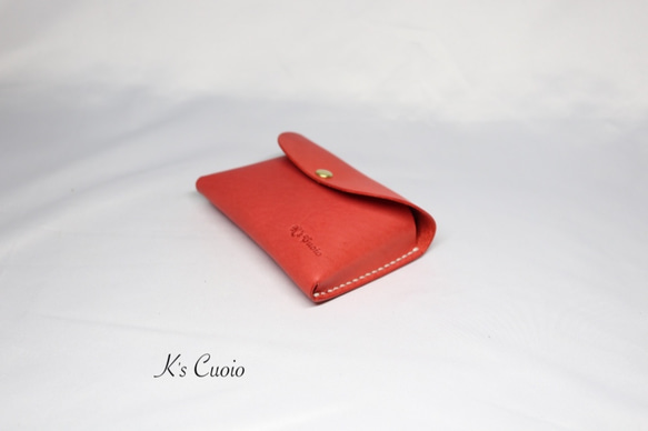 ヌメ革 一枚革で作るカードケース（レッド色）【送料無料】 7枚目の画像
