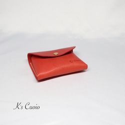 ヌメ革 手のひらサイズのカードケース（レッド色）【送料無料】 1枚目の画像