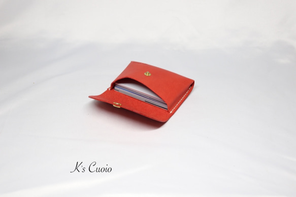 ヌメ革 手のひらサイズのカードケース（レッド色）【送料無料】 3枚目の画像