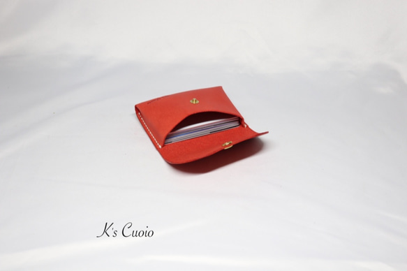 ヌメ革 手のひらサイズのカードケース（レッド色）【送料無料】 4枚目の画像