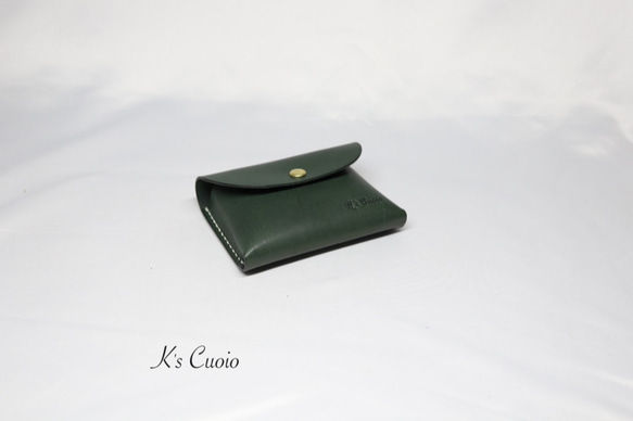 ヌメ革 手のひらサイズのカードケース（グリーン色）【送料無料】 1枚目の画像