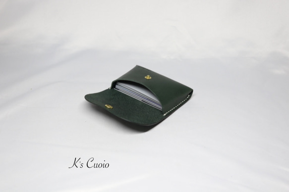ヌメ革 手のひらサイズのカードケース（グリーン色）【送料無料】 2枚目の画像