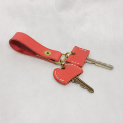 ヌメ革 キーリング（レッド色）【送料無料】 3枚目の画像